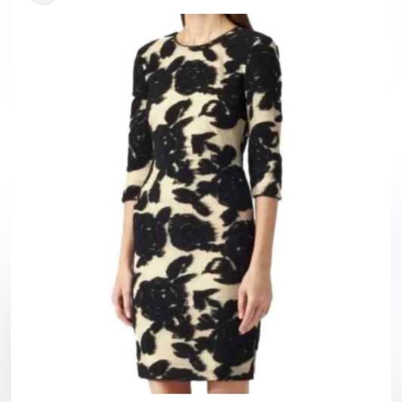 REISS Women’s Lavine Rose Wool Dress Worn on TV Size 6 Floral Metallic Luxury - Picture 4 of 15